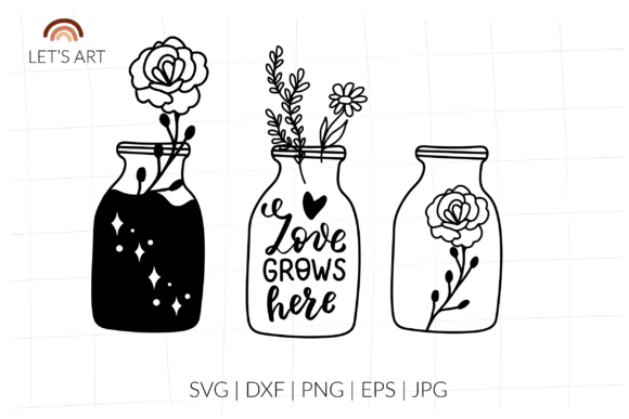 Love Grows Here, Peony Mason Jar Graphics and Crafts